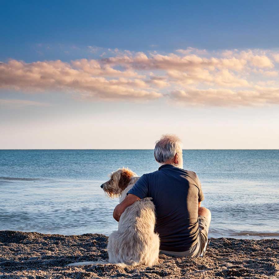 man-and-dog-on-beach At home dog euthanasia